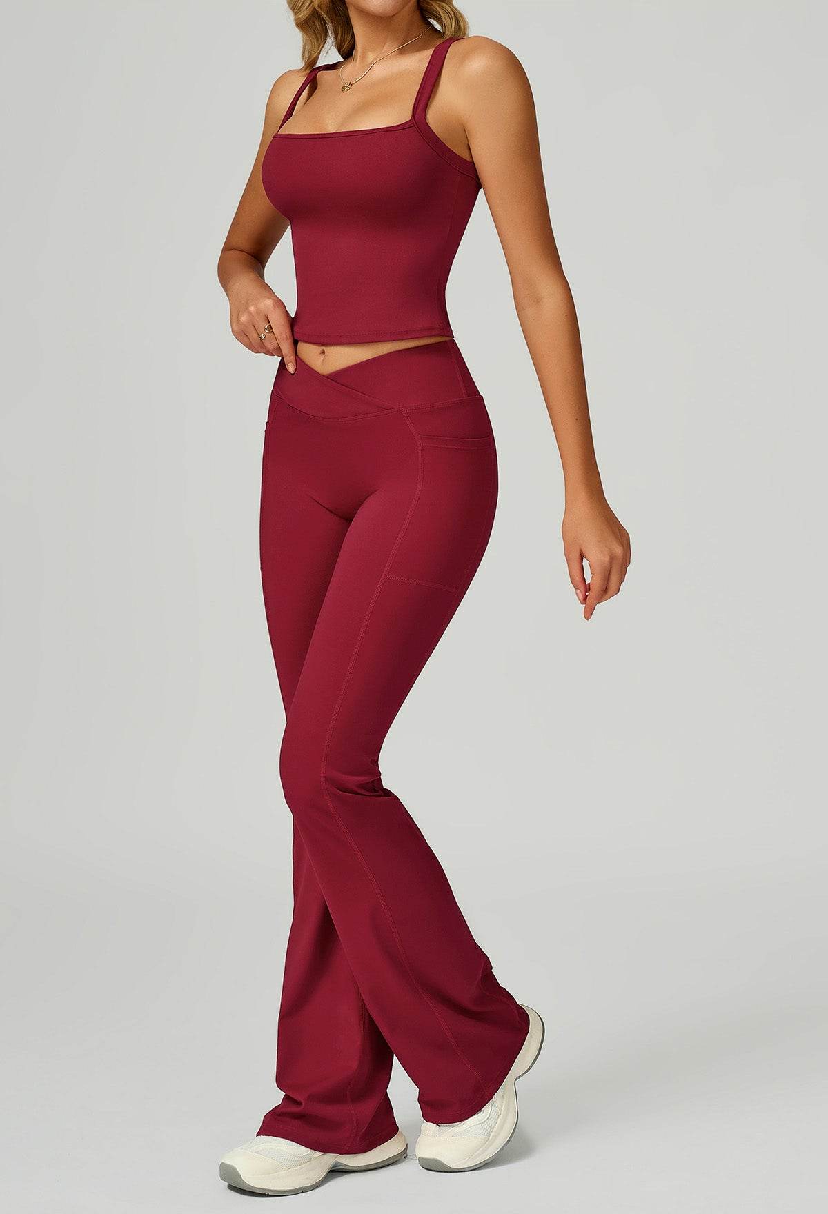 Activewear Set with Wide Strap Tank Top and Flared Pant