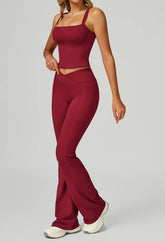Activewear Set with Wide Strap Tank Top and Flared Pant