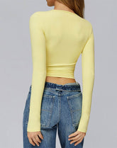 Crewneck Long Sleeve Shirt Basic Tees Slim Fit Crop Tops