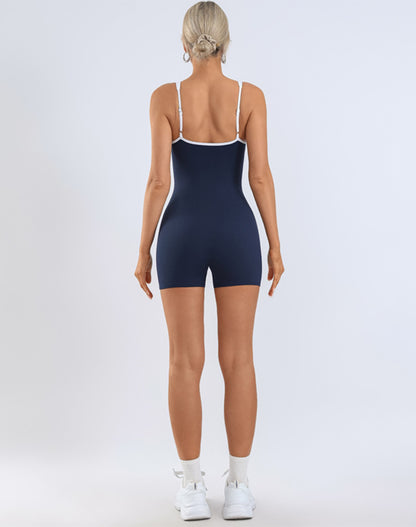 Adjustable Strap Romper Color Blocking Shorts Jumpsuit