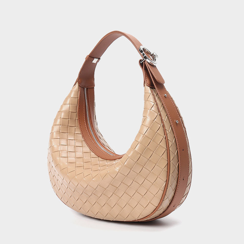 Woven Leather Handbag Half Moon Bag