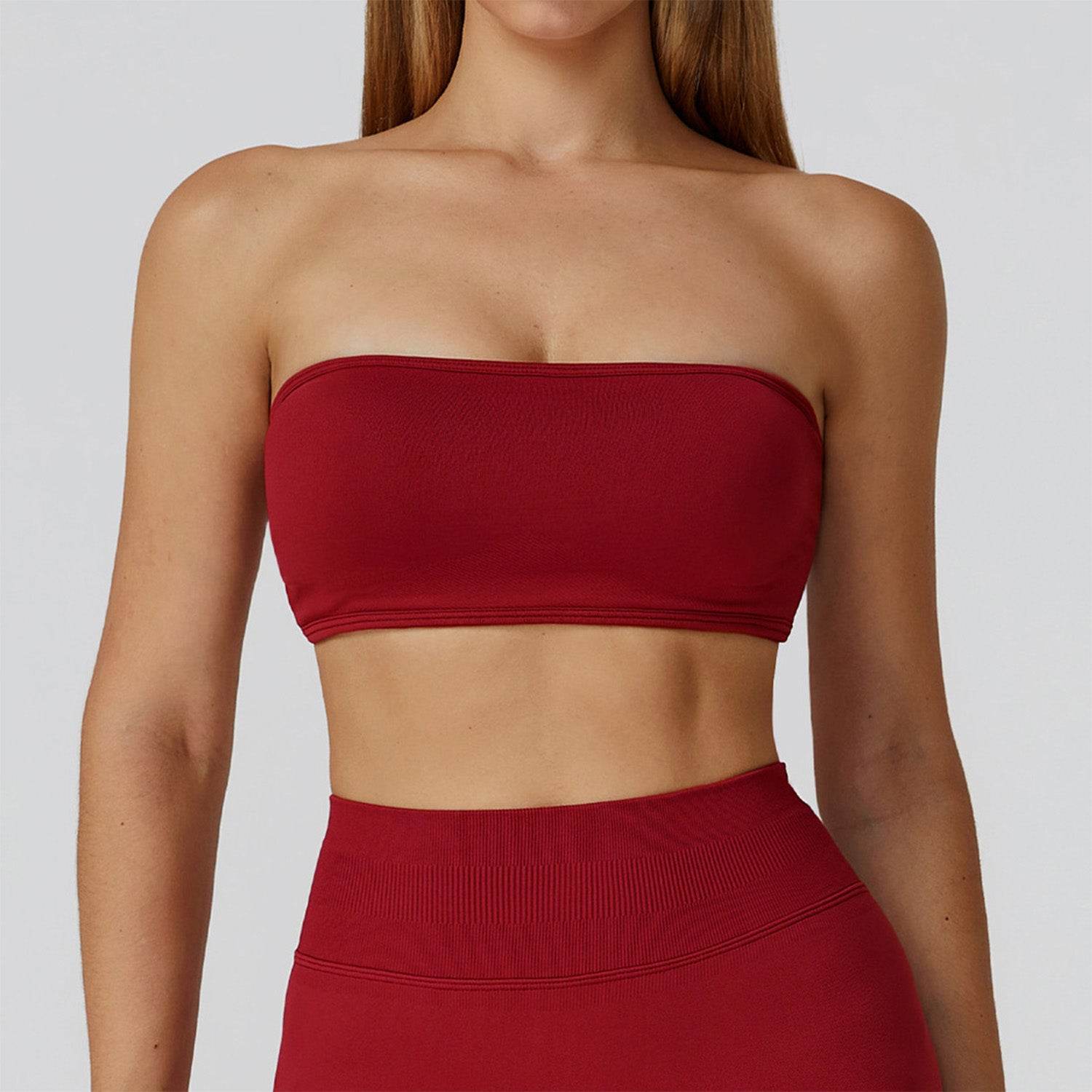 Strapless Bandeau Sport Bra Crop Sleeveless Yoga Tube Top