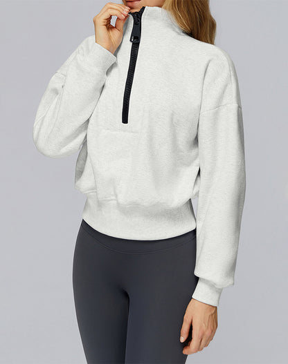 Half Zip Crop Hoodies Long Sleeve Pullover Cropped Top