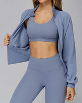 Zip Up Casual Jacket Workout Long Sleeve Crop Tops