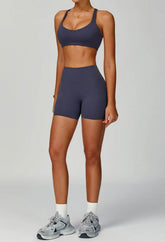 Activewear Set with X Shaped Back Sport Bra and Short