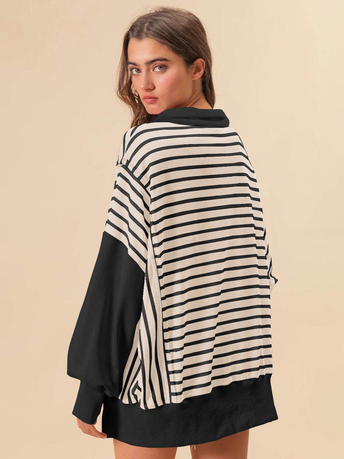 Stripe Color Block Loose Fit Sweatshirt | Trendy &amp; Comfortable Style