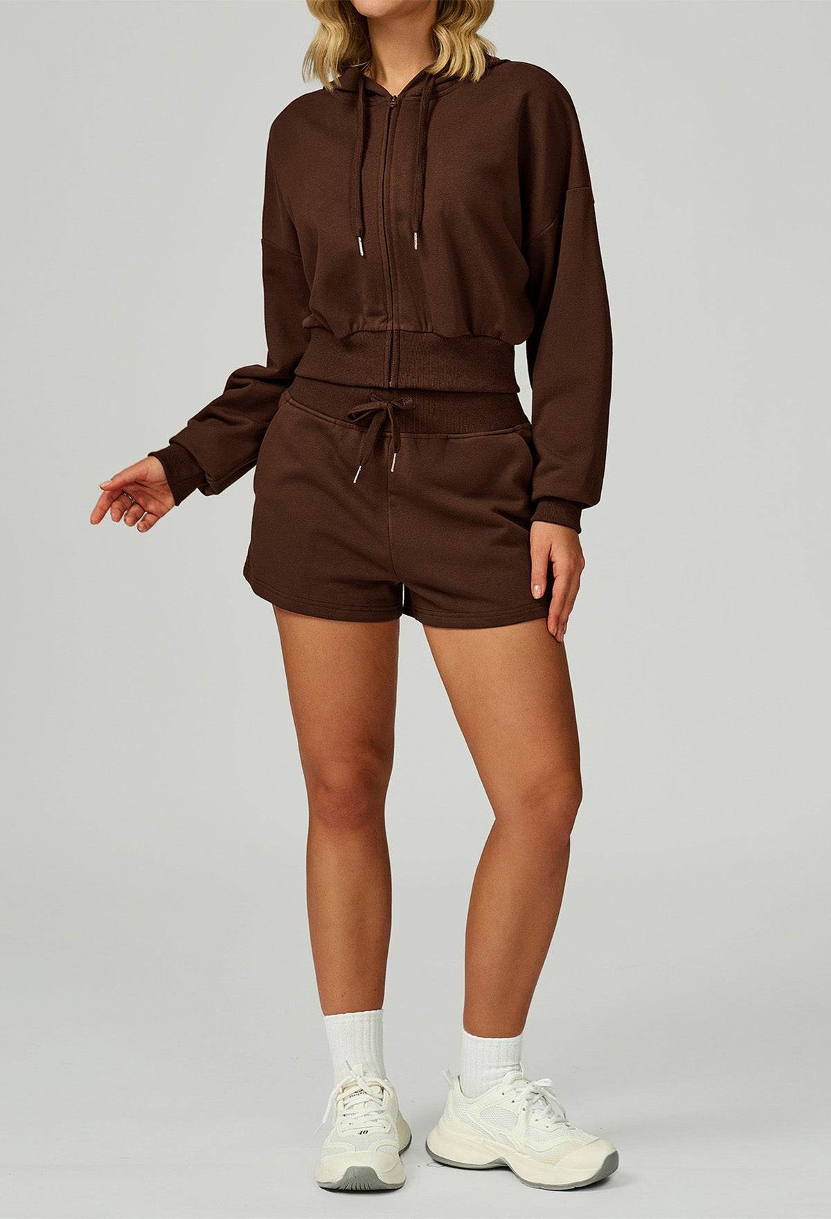 Sport Set with Long Sleeve Hoodie Jacket and Casual Short