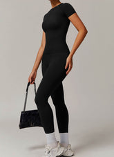 Yoga Wear Set with Short Sleeve T-Shirt and Legging