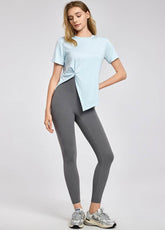 Irregular Slit Short Sleeve Yoga T-Shirts
