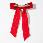 Velvet Bow Hair Clip with Heart Shaped Diamond and Pearls