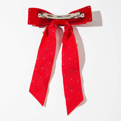 Velvet Bow Hair Clip with Heart Shaped Diamond and Pearls