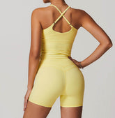 Solid U Neck Cross Back Yoga Tank Tops with Padded