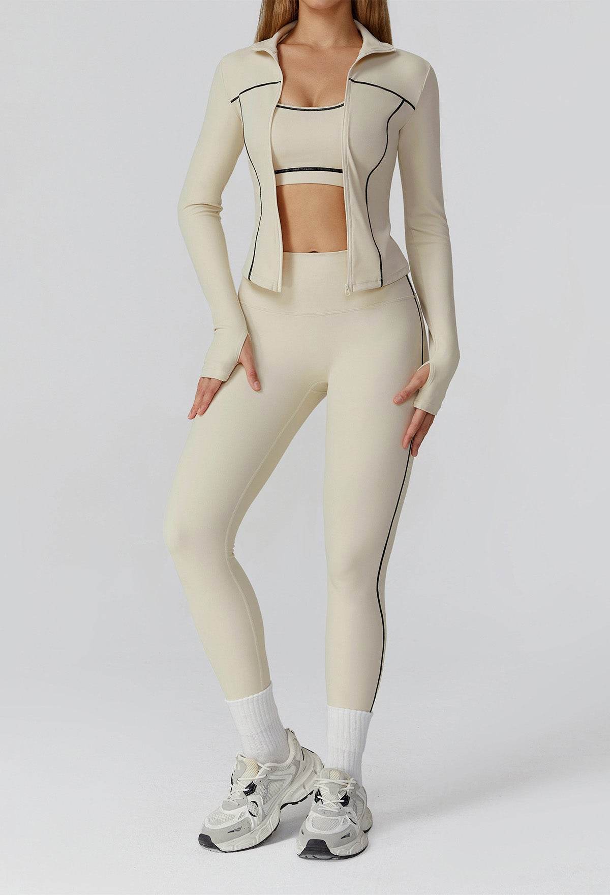 3 Pieces Athletic Wear with Sports Bra, Jacket and Legging