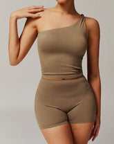 One Shoulder Knot Design Tank Fitness Tops