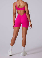 Sleeveless Deep V Back Short Sports Jumpsuit
