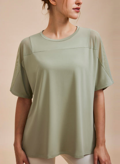 Mesh Splicing Short Sleeved Sports Loose T-Shirt