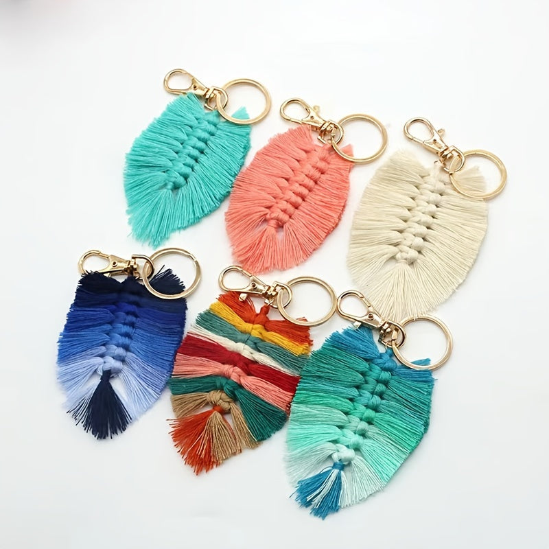 Handmade Braided Leaf Tassel Keychain