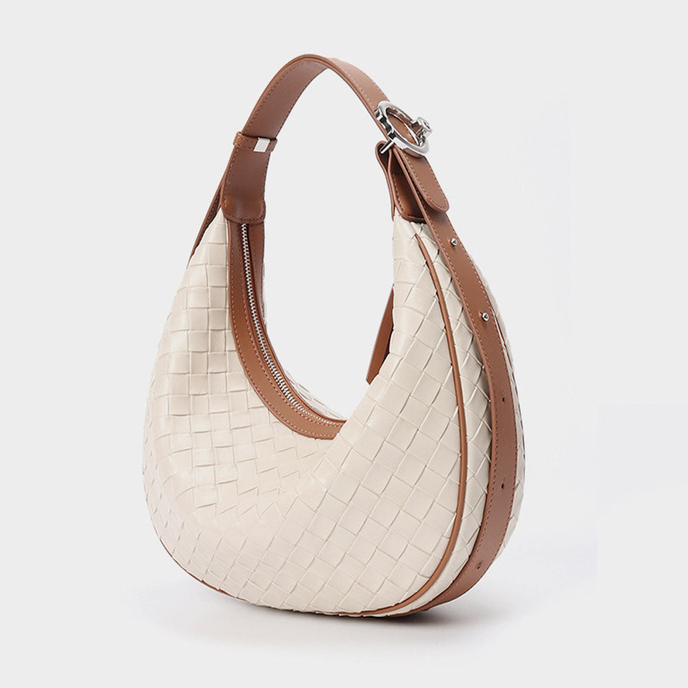 Woven Leather Handbag Half Moon Bag