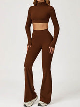 Sport Set with Turtleneck Long Sleeve Crop Top and Flared Pant