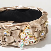 Hand Silks Satins Braided Headband with Butterfly Rhinestones