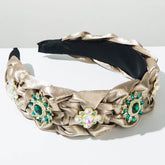 Hand Silks Satins Braided Headband with Flower Rhinestones