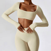 Square Neck Yoga Crop Tops Long Sleeve T-Shirt