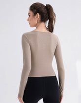 V Neck Long Sleeve Tops Casual Slim Fitted T-Shirt