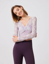 Floral Print Long Sleeve Workout Mesh T-Shirt
