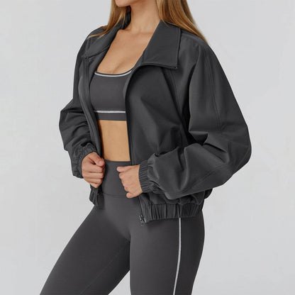 Full Zip Athletic Jacket Cropped Coats with Pockets