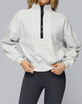 Half Zip Crop Hoodies Long Sleeve Pullover Cropped Top