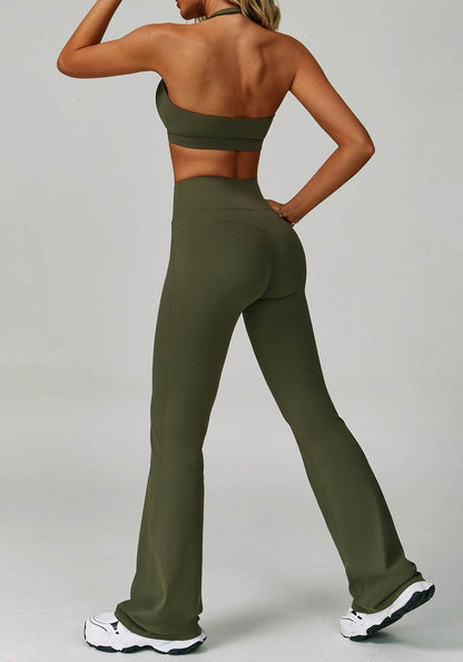 Activewear Set with Halter Sports Bra and Flared Pant