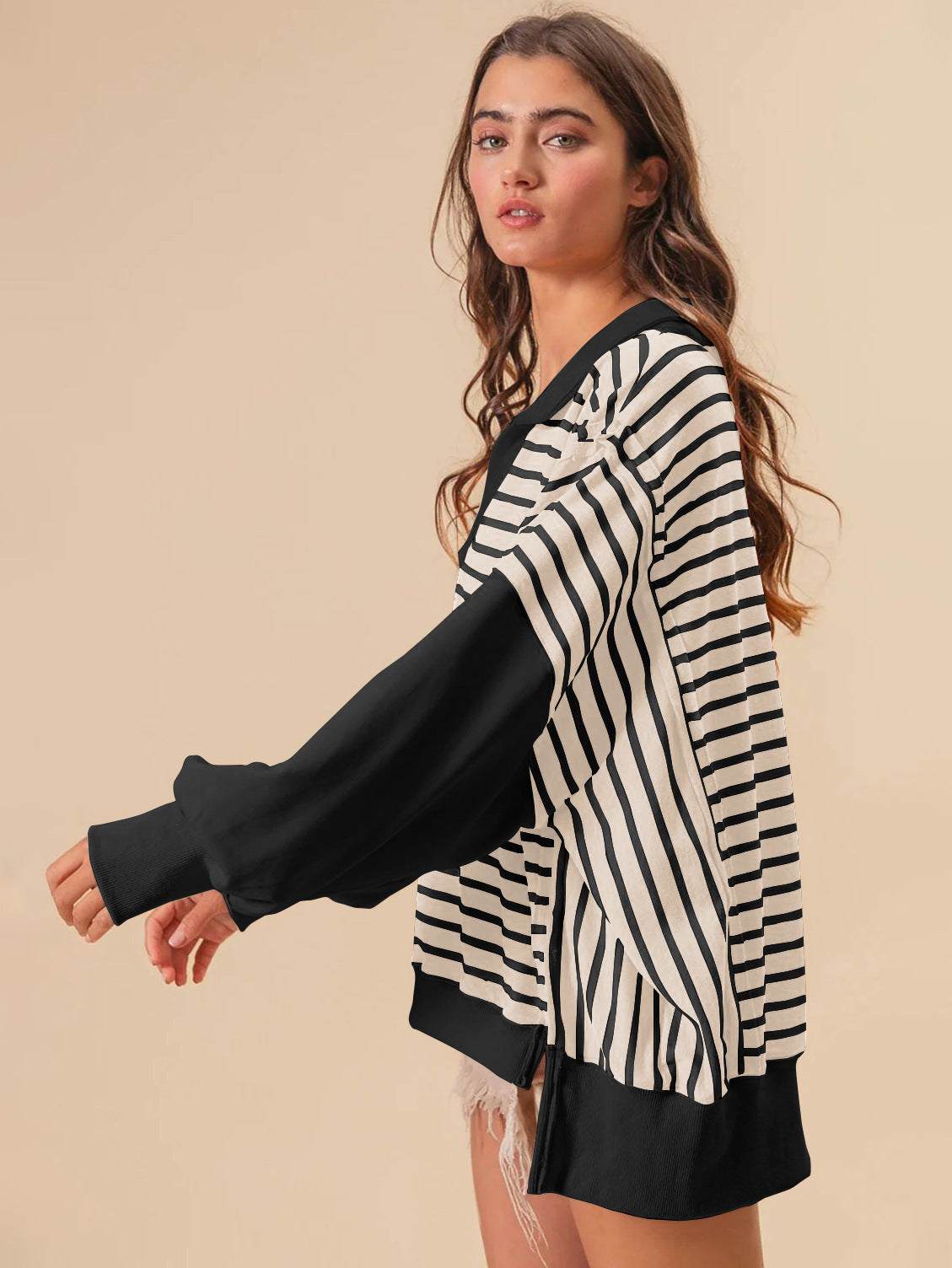 Stripe Color Block Loose Fit Sweatshirt | Trendy &amp; Comfortable Style