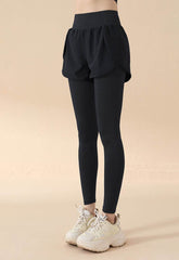 Fake Two Piece High Waist Workout Leggings with Shorts