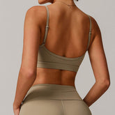V Neck Sports Bra with Adjustable Spaghetti Straps