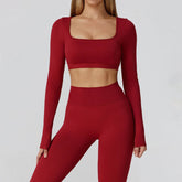 Long Sleeve Crop Top Yoga T-Shirt with Built in Bra