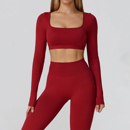 Long Sleeve Crop Top Yoga T-Shirt with Built in Bra
