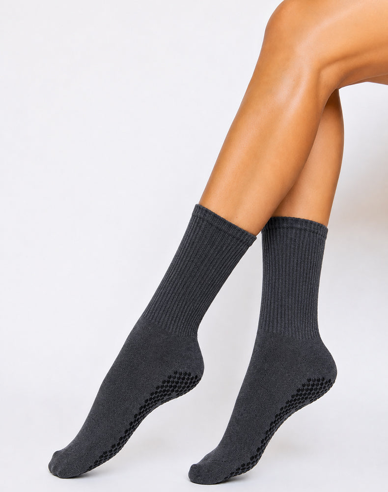 Pilates Yoga Crew Socks with Non Slip Grippers
