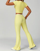 2 Pieces Activewear Set with Bow Crop Tops and Flare Pants