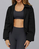 Stand Collar Casual Jacket Long Sleeve Tight Hem Crop Tops