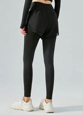 False Two Pieces Sports Leggings with Pockets Shorts