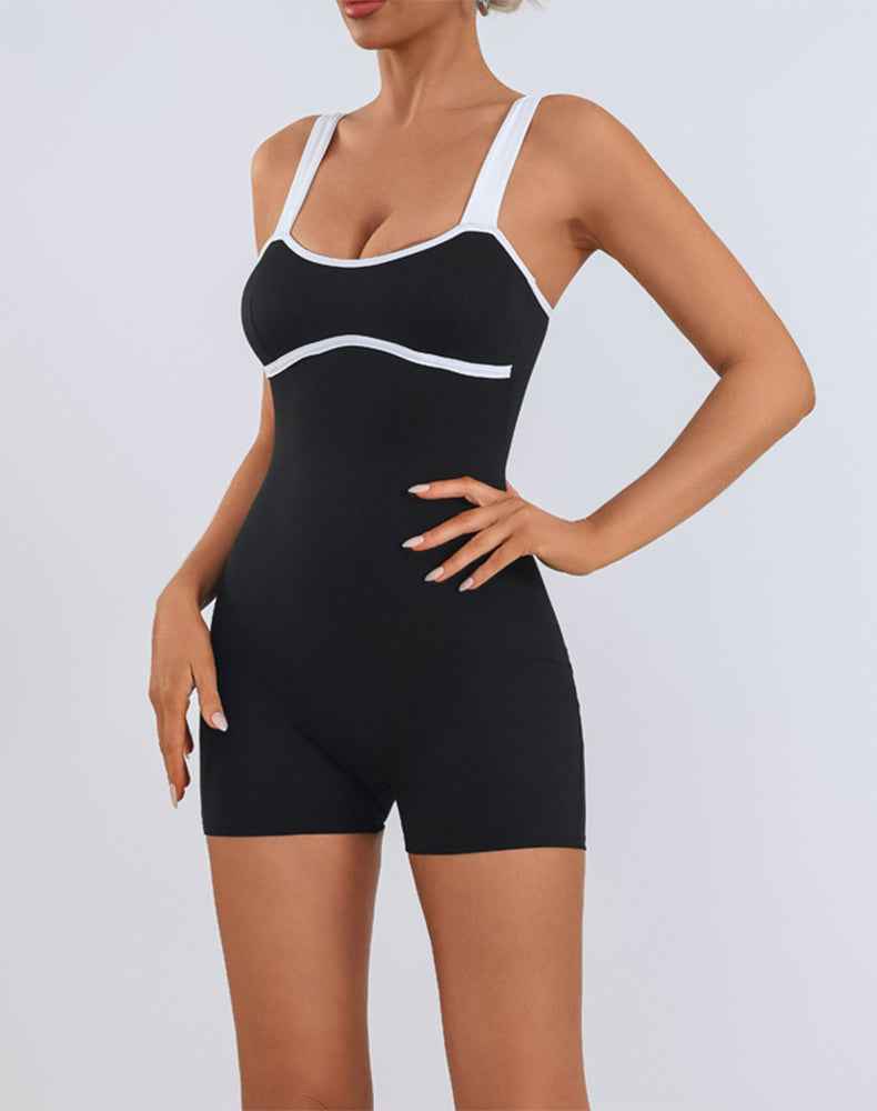 Adjustable Strap Romper Color Blocking Shorts Jumpsuit