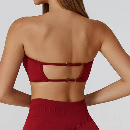 Strapless Bandeau Sport Bra Crop Sleeveless Yoga Tube Top