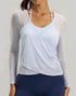 Long Sleeve Athletic Tops Yoga Wrap Mesh Shirts