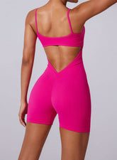 Sleeveless Deep V Back Short Sports Jumpsuit
