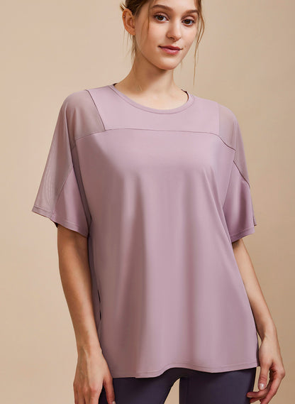 Mesh Splicing Short Sleeved Sports Loose T-Shirt