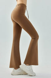 High Waist Athletic Flare Pants Yoga Trousers with Drawstring