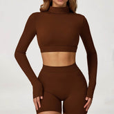 Backless Turtleneck Crop Top Long Sleeve Yoga T-Shirt