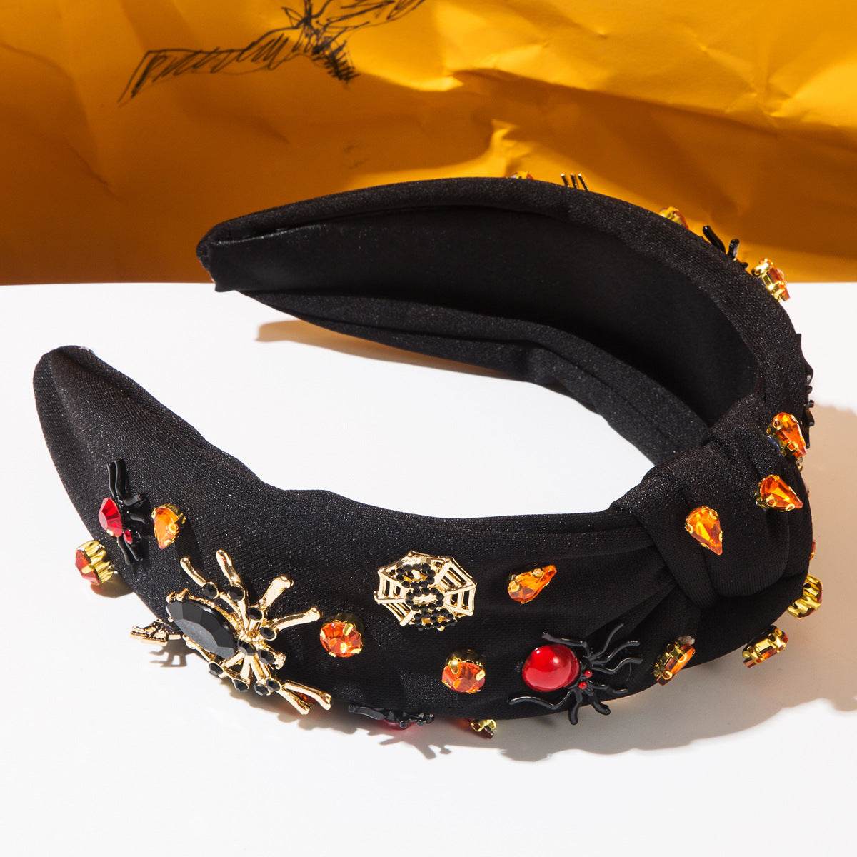 Halloween Spider Wide Top Knot Headband with Rhinestone