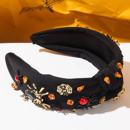 Halloween Spider Wide Top Knot Headband with Rhinestone