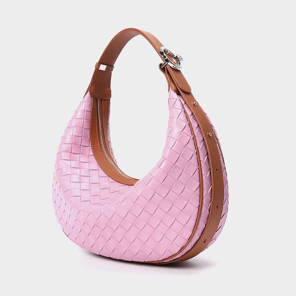 Woven Leather Handbag Half Moon Bag